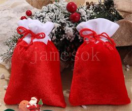 10*15cm joyeux noël rouge cadeau sac couleur unie Santa sac cordon sac à main arbre de noël bonbons emballage sacs DD604
