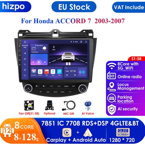 10,1 pulgadas 2 Din Android 12 8G RAM 128G ROM auto Radio reproductor Multimedia para Honda ACCORD 7 2003-2007 navegación GPS 2din DSP Audio