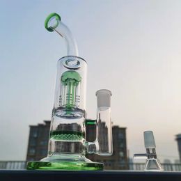 11 pulgadas Verde Doble Capas Seta Peine Filtro Vidrio Bong Hookahs Tubería de agua Burbuja de vidrio 18 MM Tazón EE. UU. Almacén