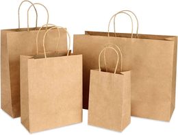 10/20/25/30/50 / 100pcs Sacs-cadeaux en papier kraft avec poignées shopping transporter artisanat Brun blanc sac bricolage Bag de fête de fête 240419