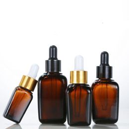 10 20 30 50 100 ml amberkleurige vierkante glazen flessen met oogdruppelaar Aluminium dop Essentiële oliefles voor laboratoriumchemicaliën, colognes, parfum Jrhcx