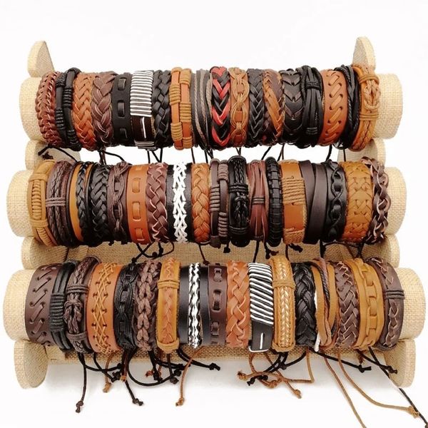 10/20/30/50Pcs Bracelet en cuir de mode rétro bracelet tissé à la main pour hommes femmes bracelet accessoires charme bijoux en gros 240223