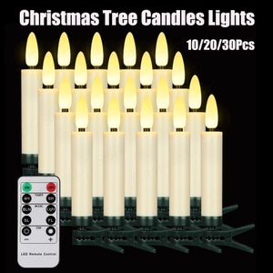 10/20/30 stks Kerstboomkaarsen Lichten LED VLAMOSSE TAPER flikkeren met externe timer en dimable voor Xmas/Wedding 240417