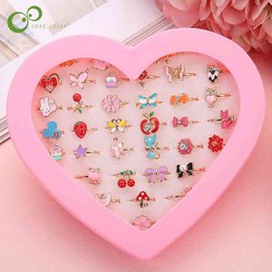 10 20 36 Pcs Cute Adjustable Children Girls Pretend Play Makeup Toys Cartoon Crystal Jewelry Alloy Animal Enamel Ring Wholesale