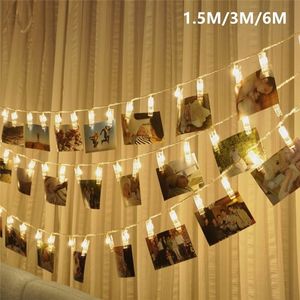 10 20 40 LED Garland Card Po Clip Led String Fairy Lights Batterij bediende kerstslubs Wedding Jaar Decoratie Y201020