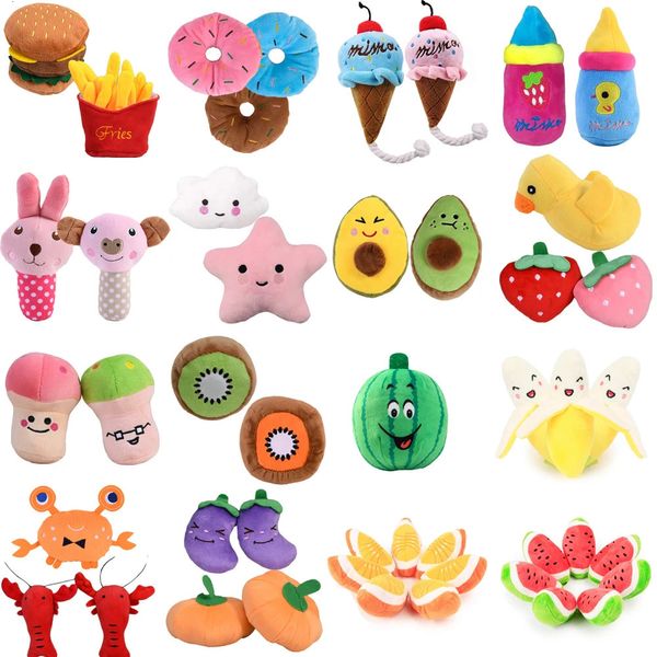 10 20 50 Pcs Chien En Peluche En Peluche Squeak Jouets Pour Petits Moyens Grands Chiens Fruits Légumes Donut Hamburger Doux Dents Nettoyage Jouet 240125