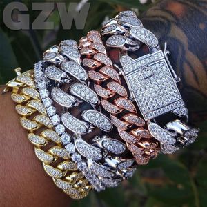 10-20 mm bling Big Cuban Link Chain armband Bangle voor mannen Iced Prong CZ Stone Cubic Zirconia Hip Hop Chains Grunge Pols Punk Rock sieraden Bijoux geschenken jongens