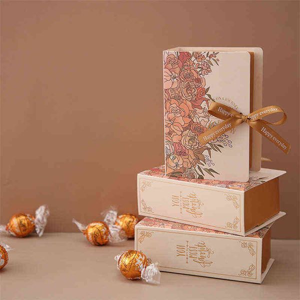 10/20Pc créatif Simple livre forme boîte-cadeau créatif papier Kraft bricolage cadeau bonbons dragée emballage emballage boîte à fleurs avec ruban H1231