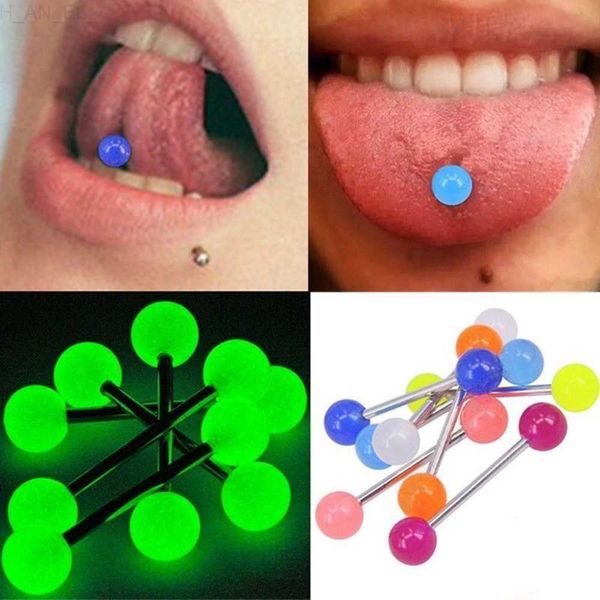 10/20pc de plástico perforante de lengua color luminoso barras de barra luminosa anillos de lengua perforantes joyería de cuerpo sexual para mujeres joyas l230811