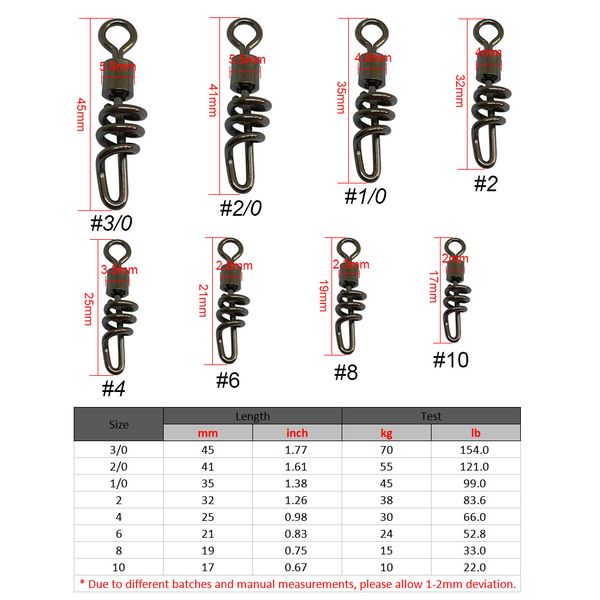 10/20pcs Swivels de pêche Connector de pêche à changement rapide pour pêcheur Ligne de pêche pivotant pivotant avec snap vissé