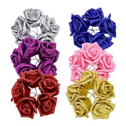 10/20pcs Glitter Foam Rose Flor Artificial Bouquet nupcial para la decoración de la fiesta de bodas Diy coronas de recortes Suministros flores falsas
