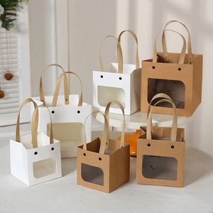 10/20 pièces sacs-cadeaux carrés pour mariage anniversaire baptême fête bonbons gâteau Souvenir produit emballage sac Kraft papier cadeaux sac à main 240304