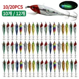 10/20PCS Inktvis Jigging Garnalen Haak 5.5g 7.5cm Octopus Inktvis Visaas Glow In Dark voor nachtvissen Zoetwater 240312