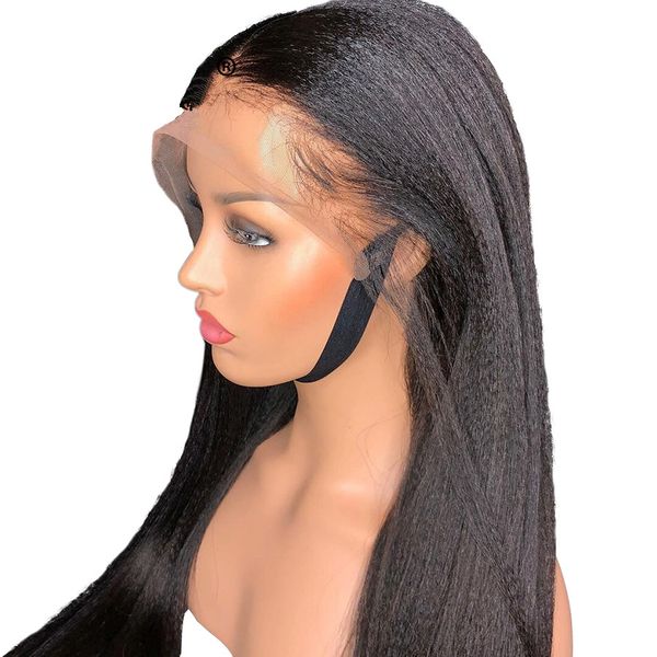 Peluca con malla frontal Yaki italiano 13x4 Pelucas de cabello humano recto rizado para mujeres negras Cabello humano brasileño virgen sin cola