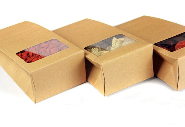 Sacs en papier kraft brun avec fenêtre debout, 10x23.5x6, 1000 pièces, boîtes recyclables pour mariage/cadeaux/bijoux/nourriture/bonbons, boîte en papier d'emballage