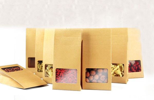 10 * 23.5 * 6cm 20pcs se lever fenêtre sacs en papier kraft brun boîtes recyclables pour le mariage / cadeaux / Bijoux / Alimentation / bonbons Paquet Paper Box