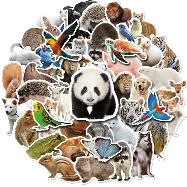 10/25 / 50pcs PVC Stickers animaux de jungle de zoo réaliste pour les enseignants de la bouteille d'eau scrapbook