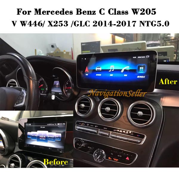 Reproductor de DVD para coche Android 10,25 de 10,25 pulgadas, navegación estéreo para Mercedes Benz C W205 2015-2017, compatible con Wifi, GPS, BT, Radio Mirrolink, unidad principal multimedia apple carplay