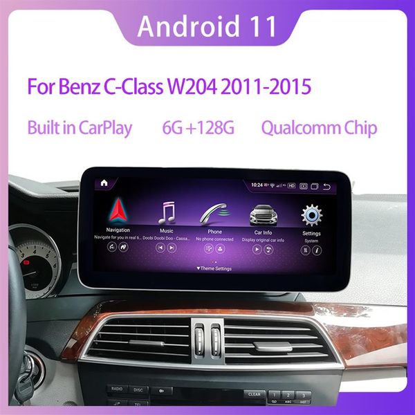 10 25 Qualcomm Android 11 6G RAM 128G ROM pour Mercedes Benz Classe C W204 2011-2013 Autoradio GPS Navigation Bluetooth WiFi H272V
