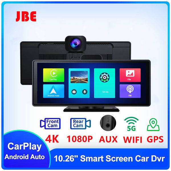 10.26 pouces 4K 2160P voiture Dvr sans fil Carplay Android Auto double objectif WiFi Dash Cam GPS FM G-capteur enregistrement en boucle enregistreur vidéo