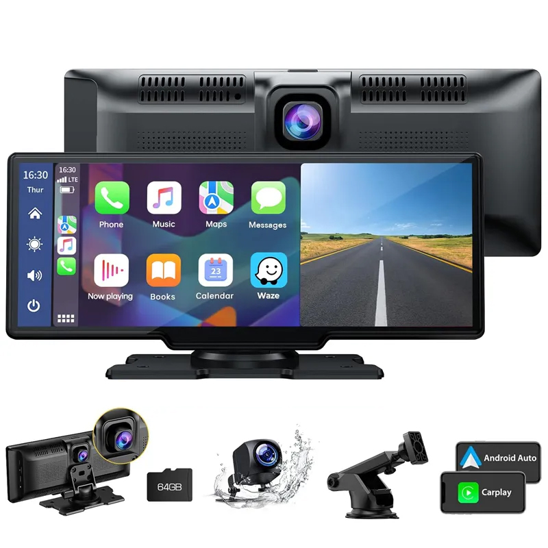 10.26 '' Auto Stereo -Apple CarPlay Android Auto mit 2,5K Dash Cam, 1080p Backup -Kamera -Auto -Auto -Auto -Video Bluetooth/Karten Navigation/Sprachsteuerung/64GTF -Karte/Fm