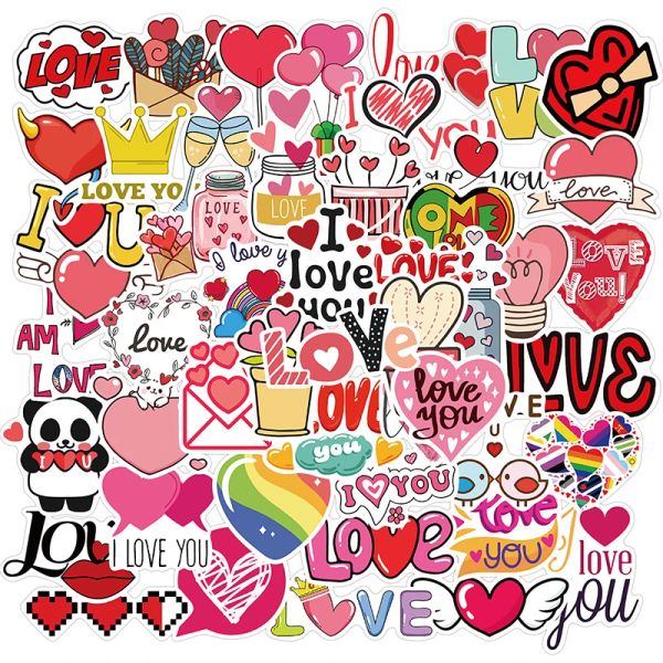 10/30 / 50pcs Mignon Love Sticker Aesthetic Children's's PVC Sketchbook Decoration Scrapbooking School Stationery Supplies for Kids