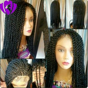 10-30 pouces de long torsion sénégalaise pleine perruque noir / brun / couleur blonde perruque avant en dentelle synthétique Afro Twist tresses perruques pour les femmes noires