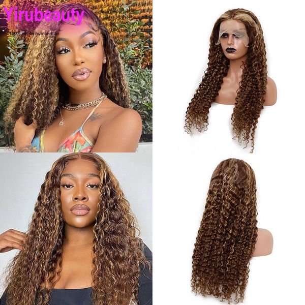 10-32 pouces 150% 180% 210% densité 13X4 dentelle avant perruque crépus bouclés brésilien humain vierge cheveux 27 # couleur Yirubeauty produits