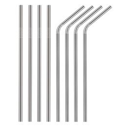 Pajita de Metal de acero inoxidable 304 de 10,5/8,5 pulgadas, 267/215mm, accesorios de barra reutilizables rectas/dobladas, pajitas para beber