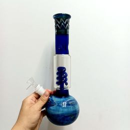 10.5 pulgadas de vidrio azul de vidrio de agua bong diseño único pintura coloreada 18 mm con Perc de primavera