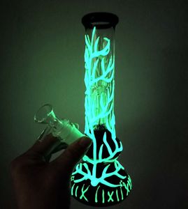 Cachimbas de agua azul de 10.5 pulgadas Bong con patrón de brazo de árbol luminoso Tubos de fumar de vidrio grueso Mujer 18 mm