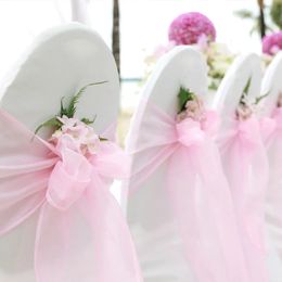 10/50/100 pièces Organza chaise ceintures noeud bandes chaise arcs pour pour fête de mariage Banquet événement pays mariage chaise décoration 231227