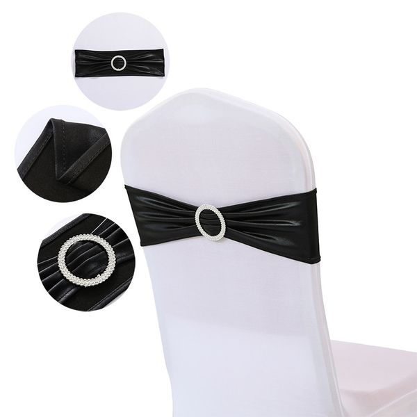 10/50/100pcs Spandex Silla elástica Banda con hebilla para banquete de boda Decoración de fiestas de oro metálico Silla de plata arbustos