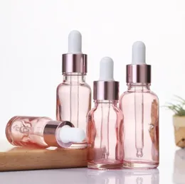 10-50 ml kersenroze glasrefilleerbare etherische olie parfum fles vloeibare reagens pipet druppelaar flessen met roségouden dop