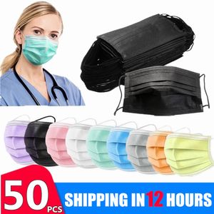 10-50pcs masques jetables visage bouche filtre 3 couches anti-poussière smog contour d'oreille respirant gaze mascarilla noir mascaras masque