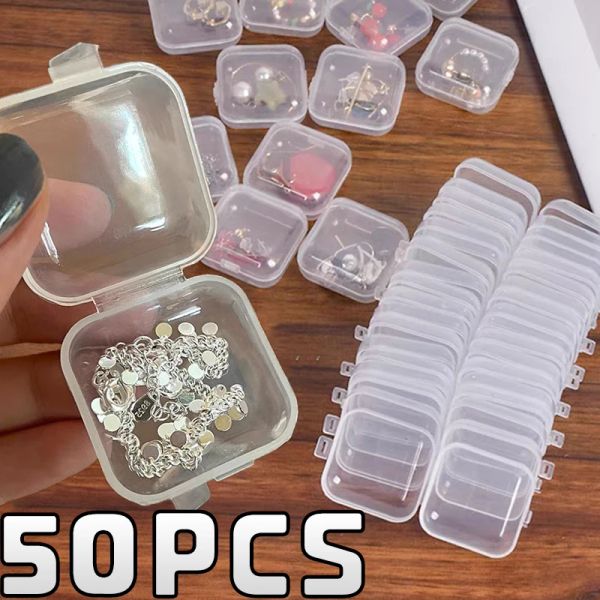 10 / 50pcs Boîte de rangement de bijoux transparent en plastique vide