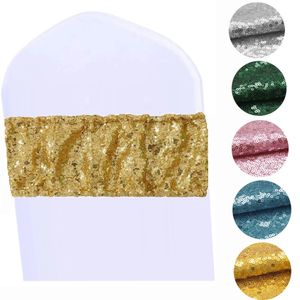 10/50 stuks Gouden Pailletten Stoel Sjerpen Sliver Party Stoel Decor Stoelband Bruiloft Uitgerekt Stoelen Boog voor Evenementen Banket Party 231227