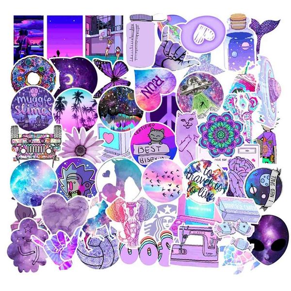 10/50 pièces violet Style Graffiti autocollant dessin animé étanche pour ordinateur portable téléphone bagages vélo mur décalcomanie Skateboard jouets autocollants F3 voiture