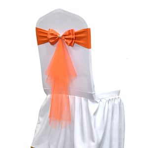 10 50pcs Spandex Chair Sashes with Gauze Wedding Lycra Chair Band Stretch Chaid Bows for Banquet Party Event Decoration Supplies 240430