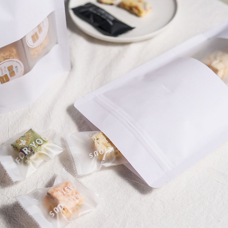 10/50pcs Białe torby papierowe z oknem stojak na zamek błyskawiczne czekoladowe cukierki herbatniki