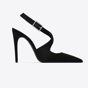 10.5 cm Cross Slingbacks Pumps 2024 Nieuwe vrouwelijke Designer Sandalen Stiletto Hoge Heel Sandalen Zijde Satin Patent Leather Luxe Slingback Dress Shoes Crystal Buckle