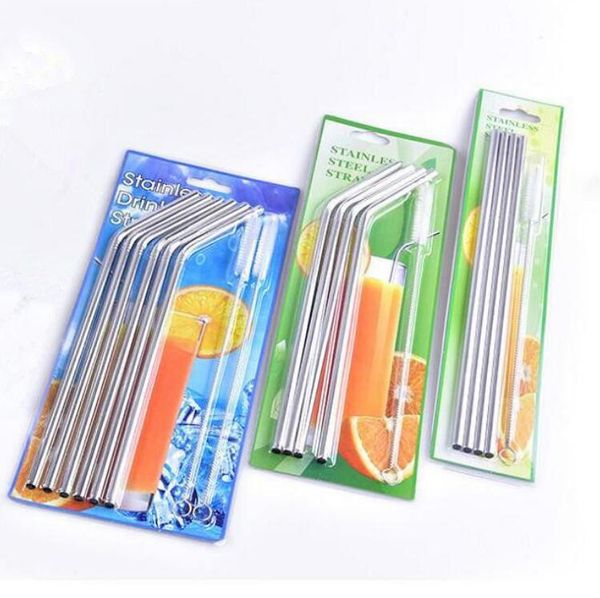 10,5 pouces 4 + 1 / set Pailles à boire droites incurvées Pailles en acier inoxydable Paille à boire pliée réutilisable avec brosse de nettoyage pour gobelets