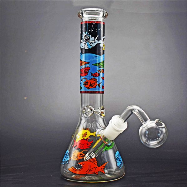 10.5 pouces bécher en verre bongs conduite d'eau narguilé main lourde peinture plates-formes pétrolières recycleur de bande dessinée hongeycomb avec 14mm mâle tuyaux de brûleur à mazout galss