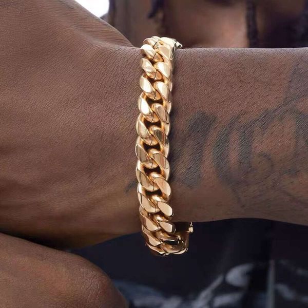 Bracelets de chaîne en or pour hommes lourds de 10.5mm, bijoux en chaîne cubaine épaisse en acier inoxydable, plaqué or 18 carats, chaîne à maillons cubains