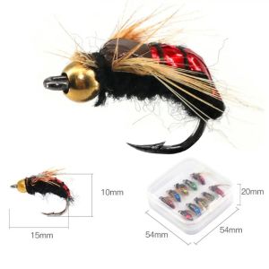 10 / 5pcs # 14 Vente chaude en laiton Perle tête à coucher rapide Scud Fly Bug Worm Trout Fiches de pêche artificielles Pêche à la pêche à l'appât