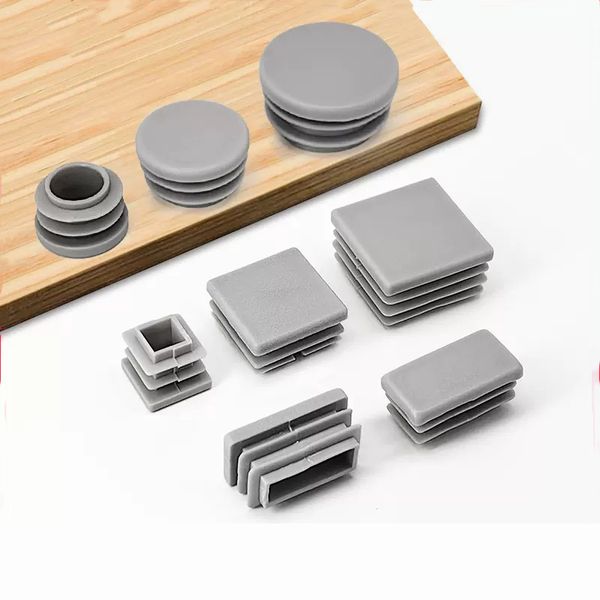 10/5pcs enchufes de tubo de plástico gris cubierta de polvo redondo/cuadrado tapas de blanking mesas de sillas tapa de la pierna muebles silenciosos protector de piso