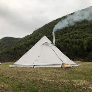 10,5x 5.2 Tent de tente de camping extérieur pyramide Tipi étanche au vent avec trou de cheminée pour la randonnée en famille Cuisine 240422