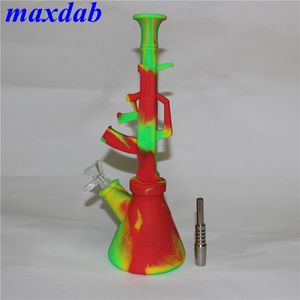 10.6 '' AK47 Beaker Bong Siliconen Water Pijp DAB Rig 14 mm GEWAAG GLAS SETS TOBACCO Rookpijp