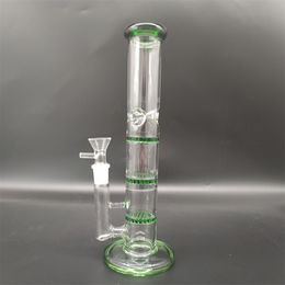 10 pulgadas, verde, tres capas, pipas de agua de vidrio, filtro, pipa de agua, vaso, Bong, tazón de 14 mm