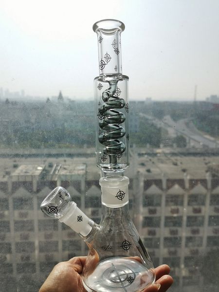 10.6inchs Beaker Dab Rigs cSmoking Glass Pipe Recycler Glass Water Bongs Bobina congelable con un tazón de 14 mm